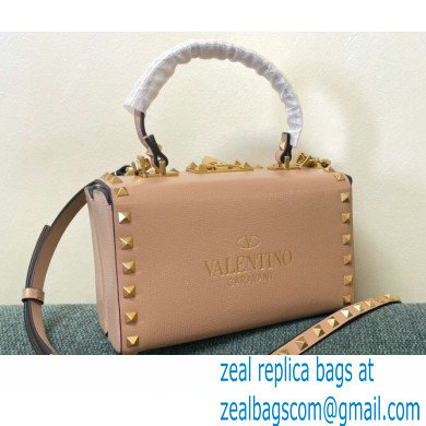 Valentino Rockstud Alcove Grainy Calfskin Box Bag Nude Pink 2021