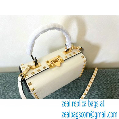 Valentino Rockstud Alcove Grainy Calfskin Box Bag White 2021 - Click Image to Close