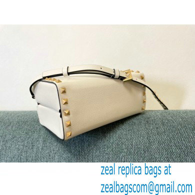 Valentino Rockstud Alcove Grainy Calfskin Box Bag White 2021