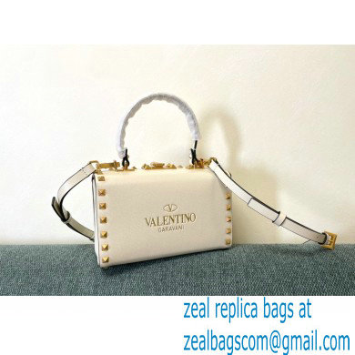 Valentino Rockstud Alcove Grainy Calfskin Box Bag White 2021 - Click Image to Close