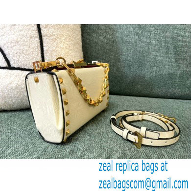 Valentino Rockstud Alcove Grainy Calfskin Clutch Bag White 2021