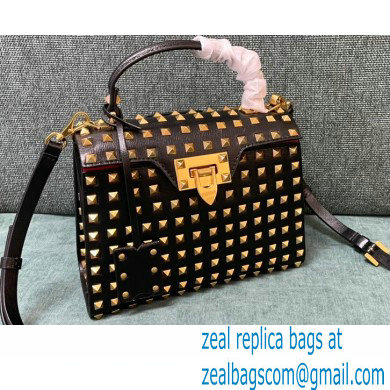 Valentino Small Rockstud Alcove Grainy Calfskin Handbag Black With All-over Studs 2021