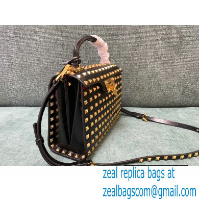 Valentino Small Rockstud Alcove Grainy Calfskin Handbag Black With All-over Studs 2021