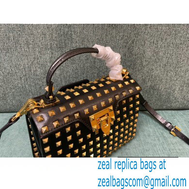Valentino Small Rockstud Alcove Grainy Calfskin Handbag Black With All-over Studs 2021