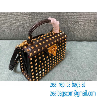 Valentino Small Rockstud Alcove Grainy Calfskin Handbag Black With All-over Studs 2021