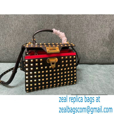 Valentino Small Rockstud Alcove Grainy Calfskin Handbag Black With All-over Studs 2021