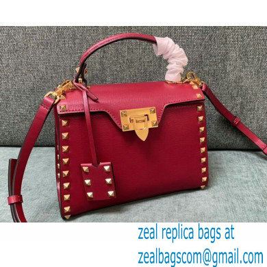 Valentino Small Rockstud Alcove Grainy Calfskin Handbag Red 2021