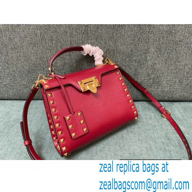 Valentino Small Rockstud Alcove Grainy Calfskin Handbag Red 2021