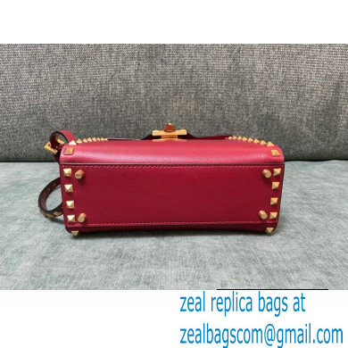 Valentino Small Rockstud Alcove Grainy Calfskin Handbag Red 2021