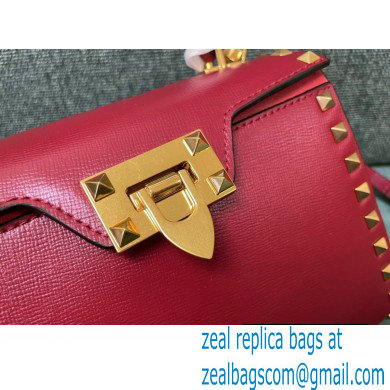 Valentino Small Rockstud Alcove Grainy Calfskin Handbag Red 2021