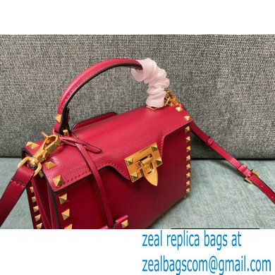 Valentino Small Rockstud Alcove Grainy Calfskin Handbag Red 2021