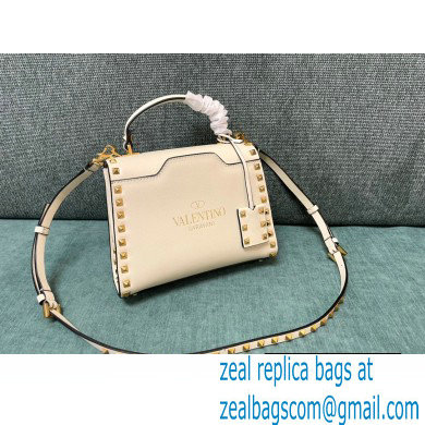 Valentino Small Rockstud Alcove Grainy Calfskin Handbag White 2021
