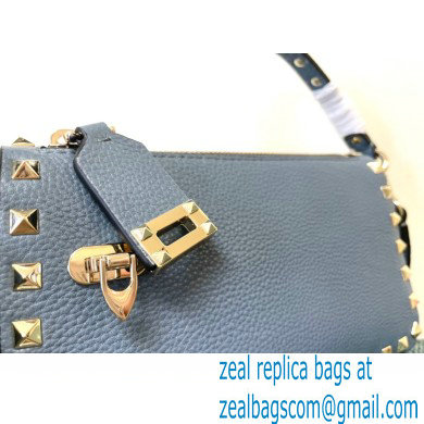 Valentino Small Rockstud Grainy Calfskin Crossbody Bag Azure Blue 2021 - Click Image to Close