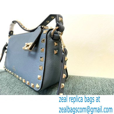 Valentino Small Rockstud Grainy Calfskin Crossbody Bag Azure Blue 2021 - Click Image to Close