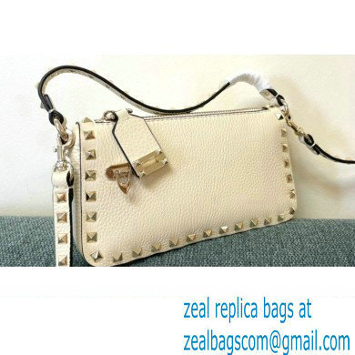 Valentino Small Rockstud Grainy Calfskin Crossbody Bag White 2021