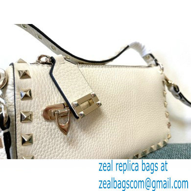 Valentino Small Rockstud Grainy Calfskin Crossbody Bag White 2021