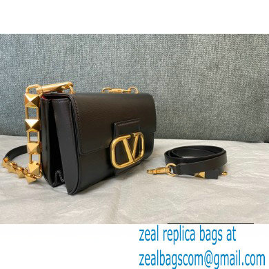 Valentino Stud Sign Grainy Calfskin Shoulder Bag Black 2021