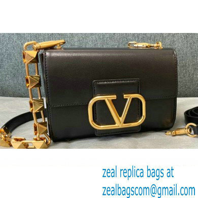 Valentino Stud Sign Grainy Calfskin Shoulder Bag Black 2021