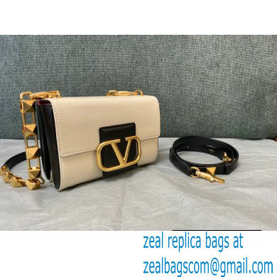 Valentino Stud Sign Grainy Calfskin Shoulder Bag White/Black 2021
