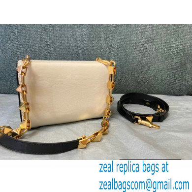 Valentino Stud Sign Grainy Calfskin Shoulder Bag White/Black 2021
