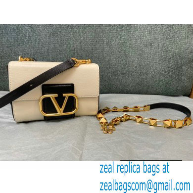 Valentino Stud Sign Grainy Calfskin Shoulder Bag White/Black 2021