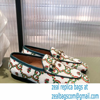 gucci Beige and green GG flower jacquard loafers 2021