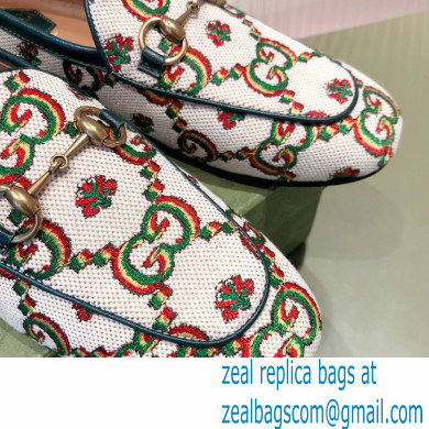 gucci Beige and green GG flower jacquard loafers 2021