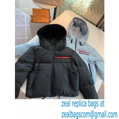 prada Light Polyester hooded puffer jacket black