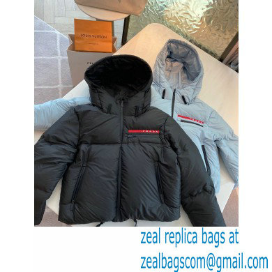 prada Light Polyester hooded puffer jacket black - Click Image to Close