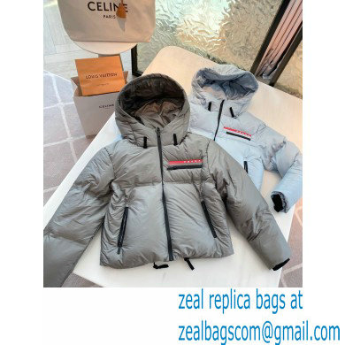 prada Light Polyester hooded puffer jacket gray - Click Image to Close