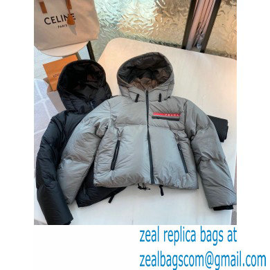 prada Light Polyester hooded puffer jacket gray - Click Image to Close