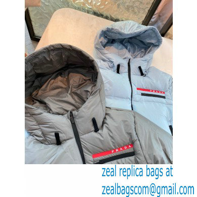 prada Light Polyester hooded puffer jacket gray - Click Image to Close