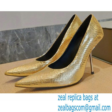 Balenciaga Heel 10cm Pointed toe Pumps Python Pattern Gold 2022 - Click Image to Close