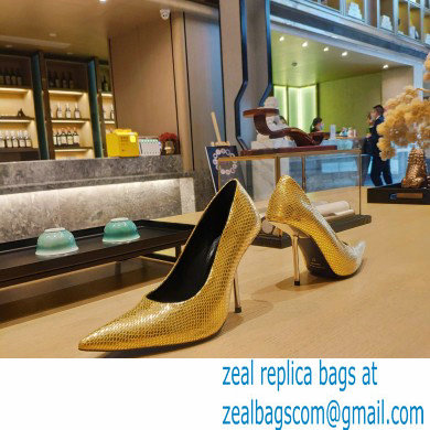 Balenciaga Heel 10cm Pointed toe Pumps Python Pattern Gold 2022 - Click Image to Close