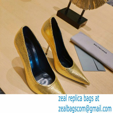 Balenciaga Heel 10cm Pointed toe Pumps Python Pattern Gold 2022 - Click Image to Close
