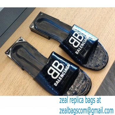 Balenciaga Squared Heel 2.5cm Box Sandals BB Logo Croco Pattern Black 2021 - Click Image to Close