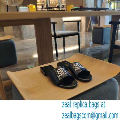 Balenciaga Squared Heel 2.5cm Box Sandals BB Logo Croco Pattern Black 2021