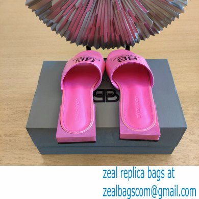 Balenciaga Squared Heel 2.5cm Box Sandals BB Logo Croco Pattern Fuchsia 2021