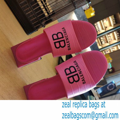 Balenciaga Squared Heel 2.5cm Box Sandals BB Logo Croco Pattern Fuchsia 2021 - Click Image to Close