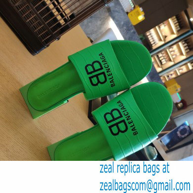 Balenciaga Squared Heel 2.5cm Box Sandals BB Logo Croco Pattern Green 2021