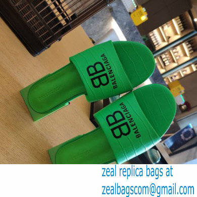 Balenciaga Squared Heel 2.5cm Box Sandals BB Logo Croco Pattern Green 2021 - Click Image to Close