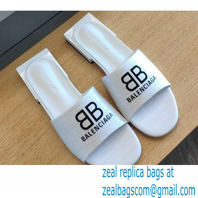 Balenciaga Squared Heel 2.5cm Box Sandals BB Logo Croco Pattern White 2021