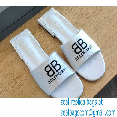 Balenciaga Squared Heel 2.5cm Box Sandals BB Logo Croco Pattern White 2021 - Click Image to Close