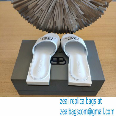 Balenciaga Squared Heel 2.5cm Box Sandals BB Logo Croco Pattern White 2021