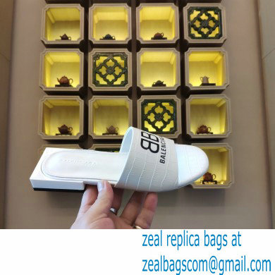 Balenciaga Squared Heel 2.5cm Box Sandals BB Logo Croco Pattern White 2021 - Click Image to Close