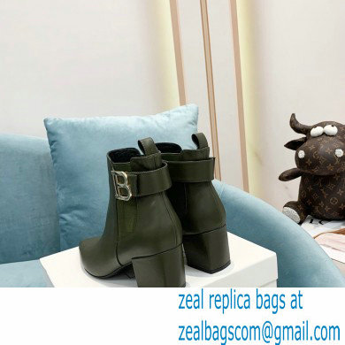 Balmain Heel 6cm Ankle Boots Leather Army Green with Balmain Monogram Logo 2021 - Click Image to Close