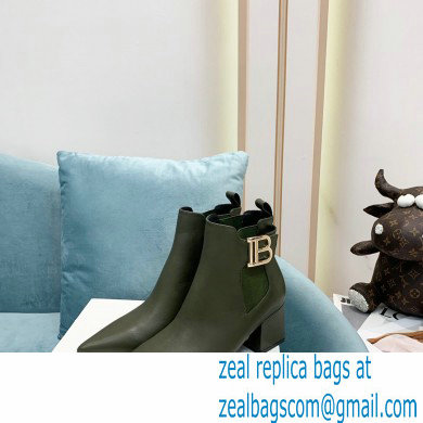 Balmain Heel 6cm Ankle Boots Leather Army Green with Balmain Monogram Logo 2021