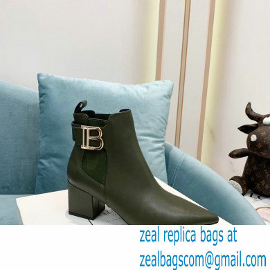 Balmain Heel 6cm Ankle Boots Leather Army Green with Balmain Monogram Logo 2021