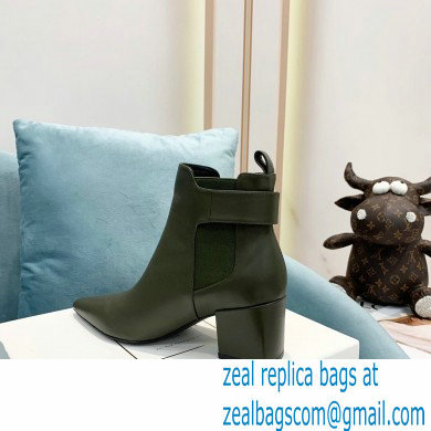 Balmain Heel 6cm Ankle Boots Leather Army Green with Balmain Monogram Logo 2021