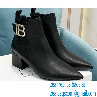 Balmain Heel 6cm Ankle Boots Leather Black with Balmain Monogram Logo 2021